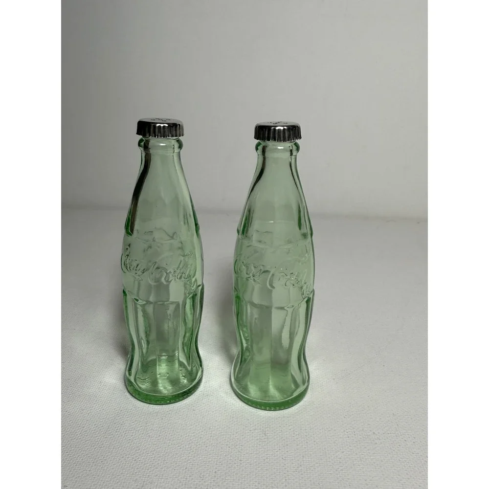 Coca Cola Green Glass Salt And Pepper Shakers 4.5